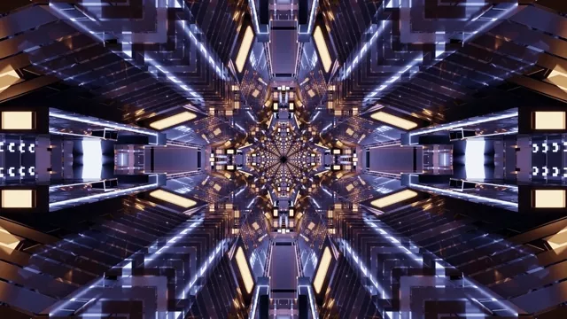 Penyelamat Skrin Terowong Neon Sci-Fi Emas Biru 4K UHD 60fps VJLoops