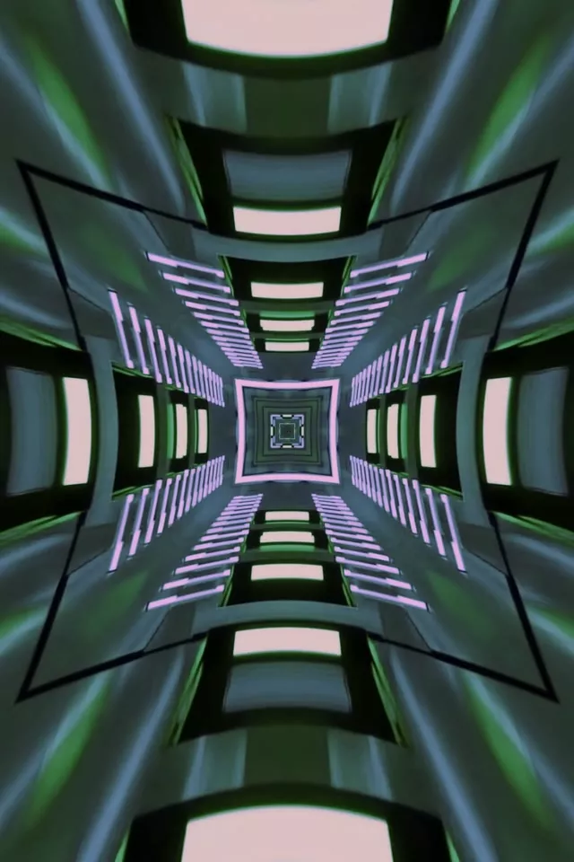 Neon Tunnel Mirrored Square Vortex Vj Loop 2:3 Photo Portrait 60fps Screensaver