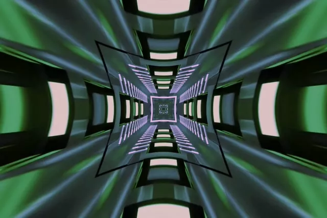 Neon Tunnel Green Kaleidoscope VJ Loop 3:2 Surface 60fps Screensaver