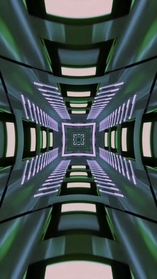Neon Tunnel VJLoops | Lyserød Grøn Kvadrat Hvirvel | 9:16 Reels 60fps Pauseskærm