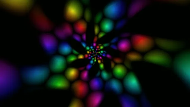 Spiral of colorful shapes in black background creating visual effect