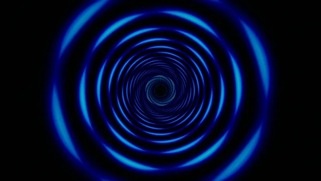 Swirling blue light pattern in a dark setting creates a tunnel effect