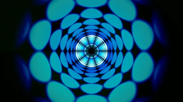 Swirling patterns of blue shapes in a circular design