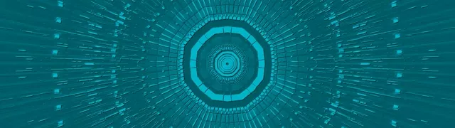 Teal neon-oktagon-tunnel med konsentriske glødende ringer som stråler utover og skaper en hypnotisk virvelseffekt i mørk cyan og turkis. Abstrakt 4K VJ-løkke.