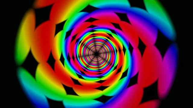 Vibrant 4K rainbow spiral tunnel motion background for video editing