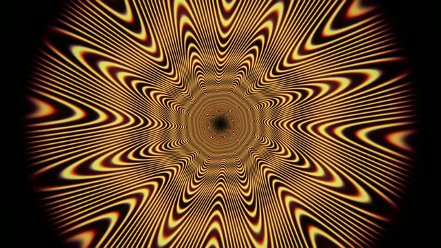 Visual pattern of swirling lines in yellow and black colors