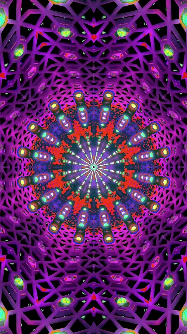 Vj Loop Neon Tünel Mor Fraktal Kaleidoskop Patlama 9:16 Reels 60fps Ekran Koruyucu