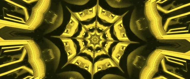 Dzeltens neona tuneļa simetriskais režģis 60fps 2.39:1 cinemaskops VJLoops ekrānsaudzētājs