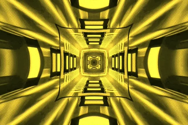 Golden Neon Tunnel VJ Loop | Kaleidoscope Mirror Hall 3:2 Surface 60fps Screensaver
