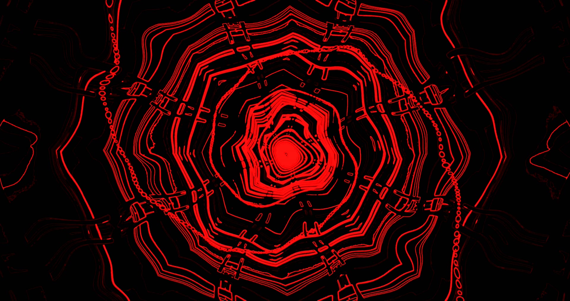 Tunnel Circuito Rosso Luminoso Screensaver 4K UHD 60fps VJ Loop