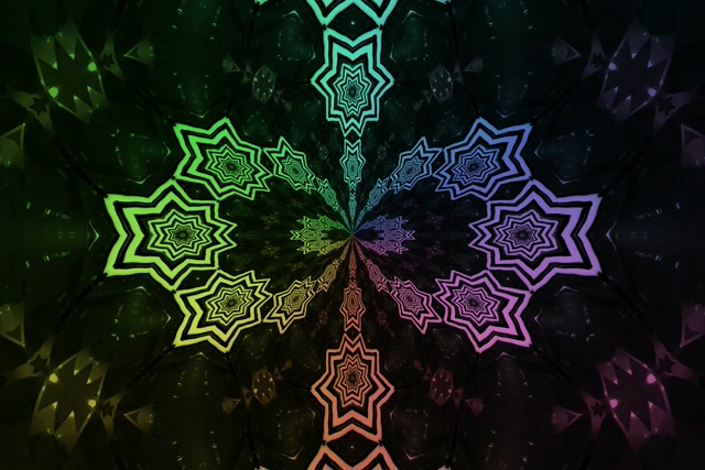 Vj loop tunnel neon arcobaleno stella caleidoscopio 3:2 surface 60fps screensaver