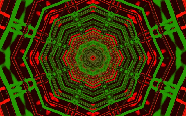Tunnel Neon Rosso Verde Vortice Ottagono Vj Loop 60fps 16:10 MacBook Screensaver