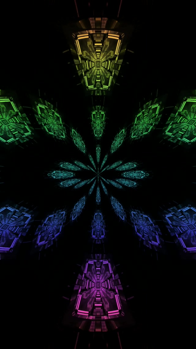 Tunnel Neon Fiore Frattale Arcobaleno VJ Loop 9:16 Reels 60fps Screensaver