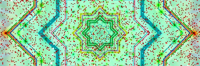 Tunnel al Neon Esplosione Mandala Stella Pixel 3:1 Triplo Largo 60fps Screensaver Vj Loop