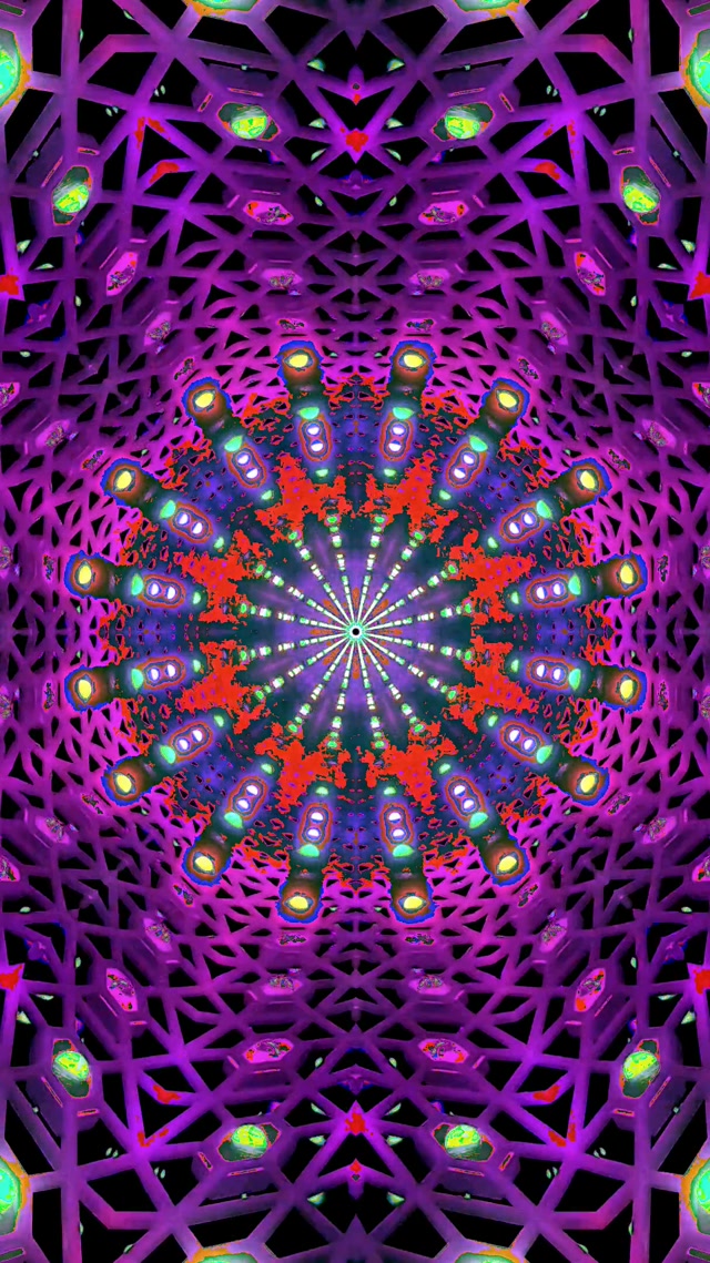 Vj loop ნეონის ტუნელი იასამნისფერი ფრაქტალური კალეიდოსკოპი აფეთქება 9:16 reels 60fps ეკრანის დამცველი
