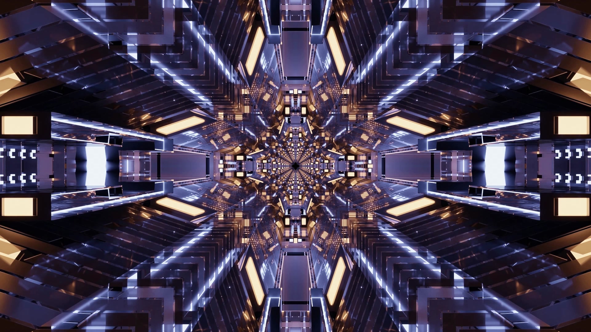 공상과학 네온 터널 골드 블루 화면보호기 4K UHD 60fps VJLoops