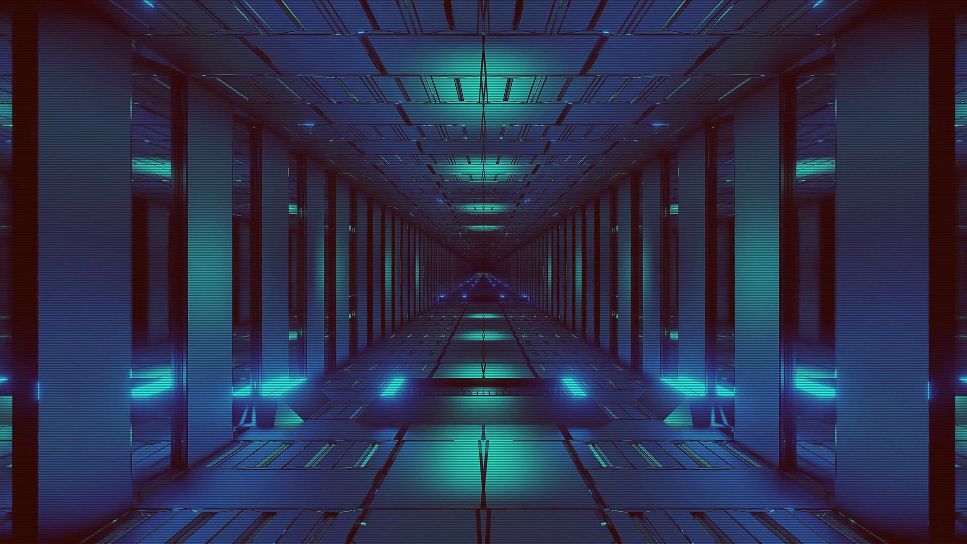 Neono Tunelis Ekrano Užsklanda 4K UHD 60fps Mėlynas Sci-Fi VJLoops