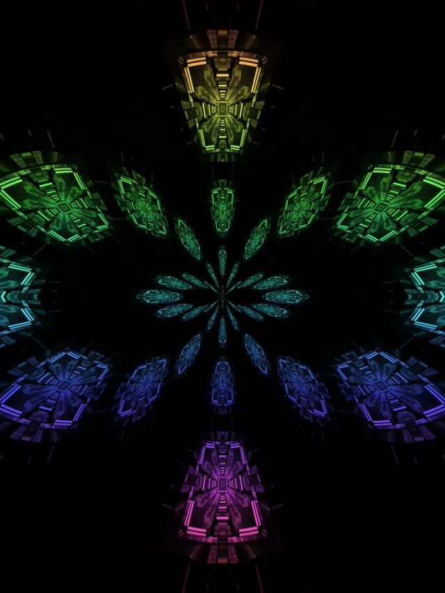 Neono tunelio kaleidoskopo gėlė VJ Loop 3:4 iPad portretinis 60fps ekrano užsklanda