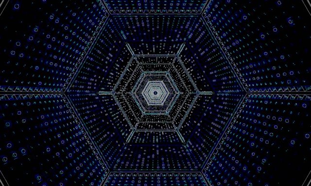 Vj loop Neon Tunelis Mėlynas Šešiakampis Sūkurys 5:3 wide 60fps Ekrano užsklanda