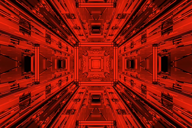 Red Neon Tunnel VJ Loop | Fractal Square Vortex | 3:2 Surface 60fps Ekrano užraktis
