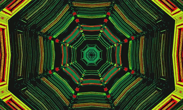 Neon tunelis žalias aštuonkampis ekrano užsklanda 5:3 platus 60fps VJ ciklas