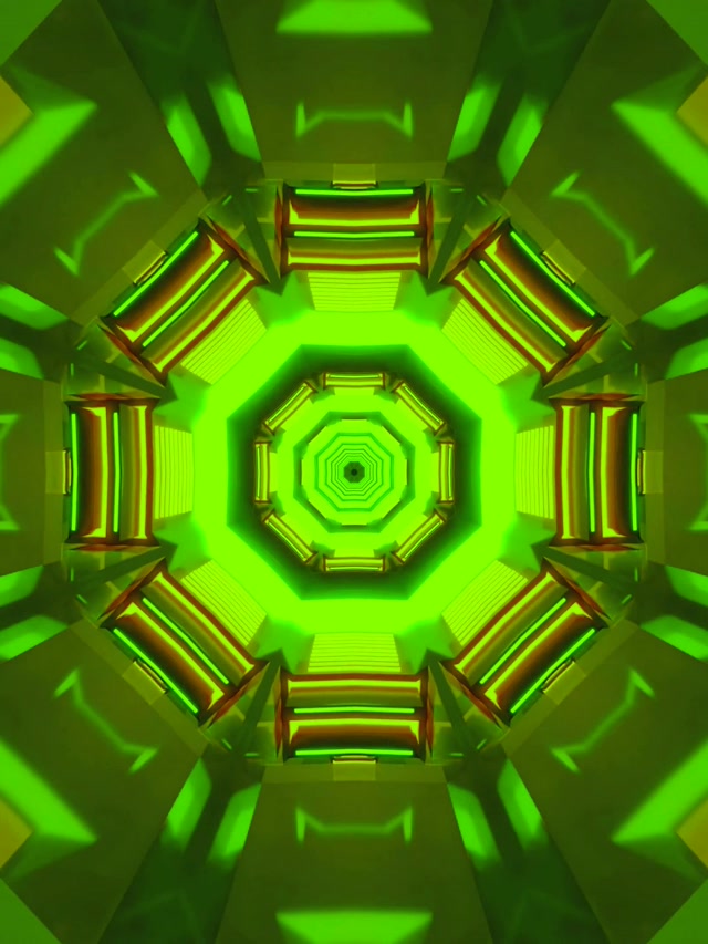 Neono Tunelio Žalias Aštuonkampio Kaleidoskopas VJ Loop 60fps Ekrano Užsklanda 3:4 iPad Portrait