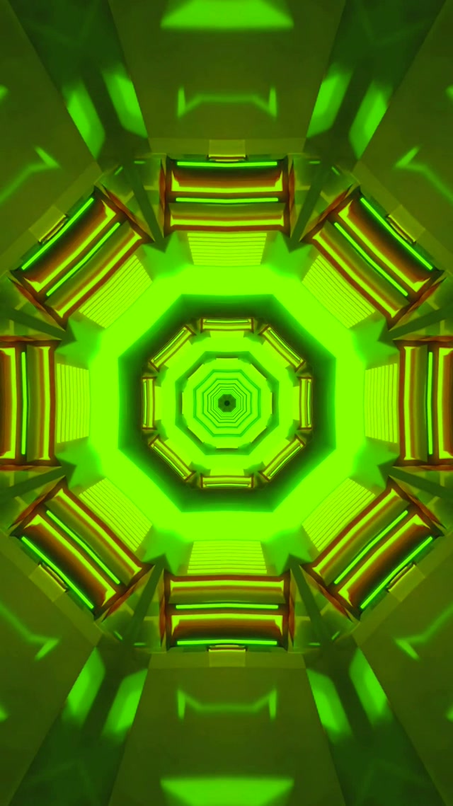 Neono Tunelio Aštuonkampio Sūkurys VJ Loop 9:16 Reels 60fps Ekrano Užsklanda Žalias