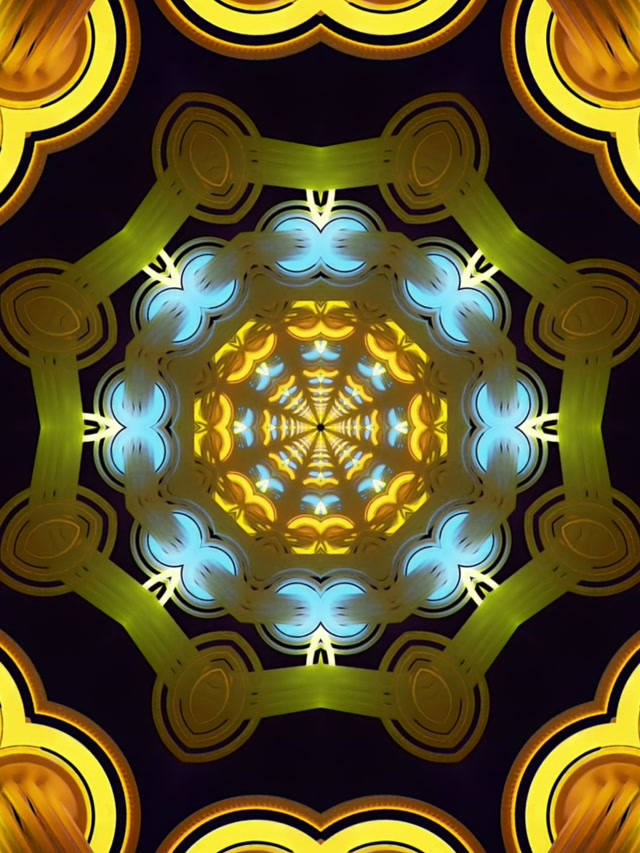 Neon tunelis auksas mėlynas kaleidoskopas ekrano užsklanda 3:4 iPad stačias 60fps VJ loop