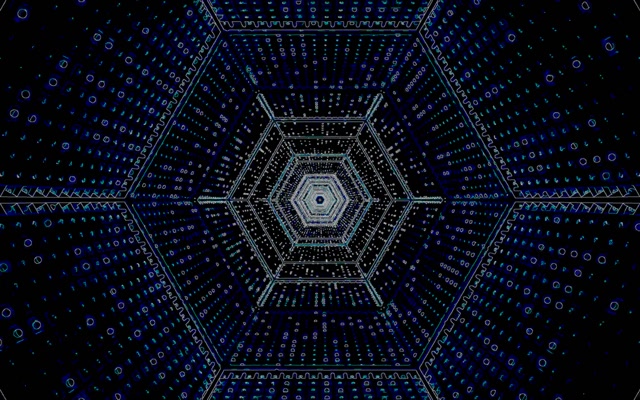 Neon tunelis zilais sešstūra virpulis VJ Loop 60fps 16:10 MacBook ekrānsaudzētājs