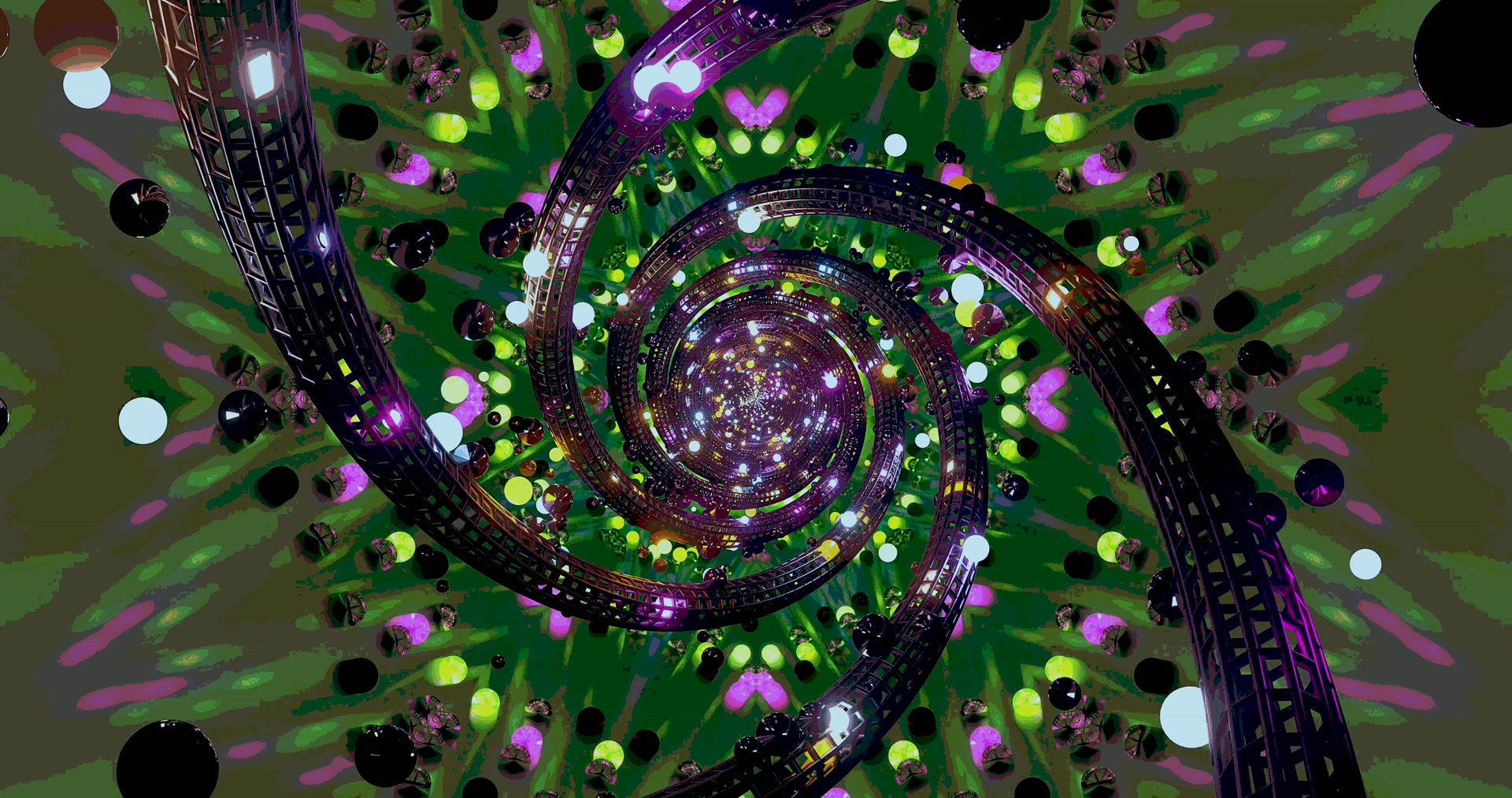 Terowong Neon Spiral Hijau Ungu Penyelamat Skrin 4K UHD 60fps VJ Loop