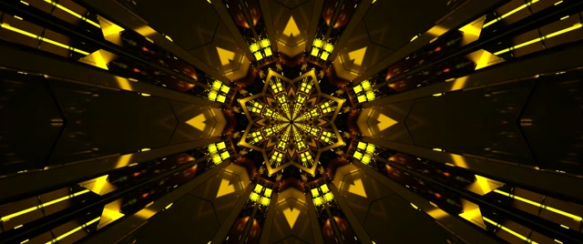Neon Tunnel Gold Star Kaleidoscope Vj Loop 2.39:1 Cinemascope 60fps Screensaver