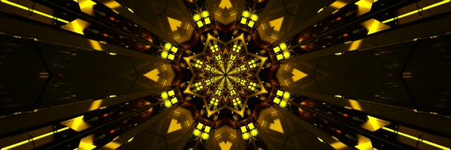 Neon Tunnel Gold Kaleidoscope Star VJ Loop 3:1 Triple Wide 60fps Screensaver