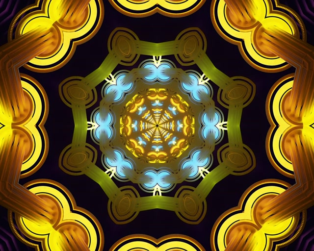 Penyelamat Skrin Terowong Neon Emas Biru Kaleidoskop 5:4 industrial 60fps VJLoops