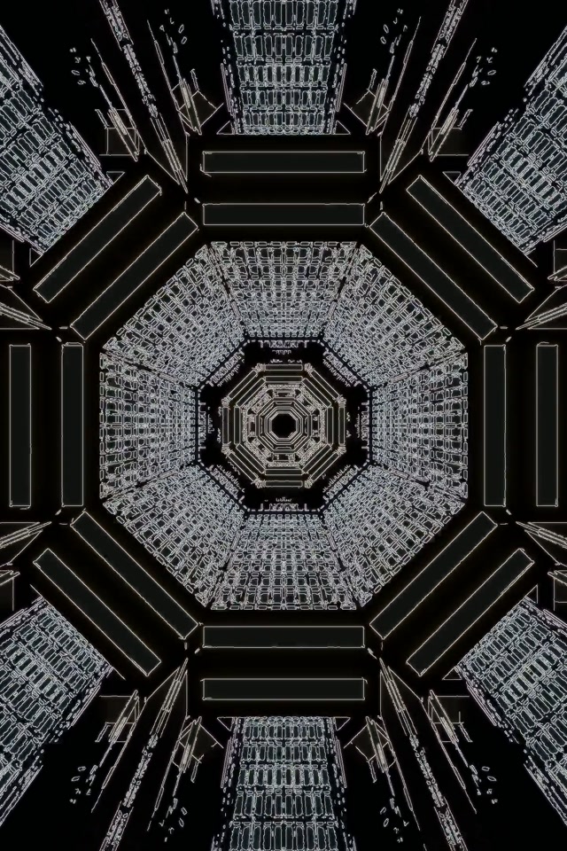 Terowong Neon Screensaver 2:3 Portrait 60fps Oktagon Hitam VJ Loop PC