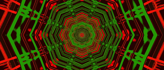 Terowong Neon Oktagon Pusaran Merah Hijau 21:9 Ultralebar 60fps Penyelamat Skrin Vj Loop