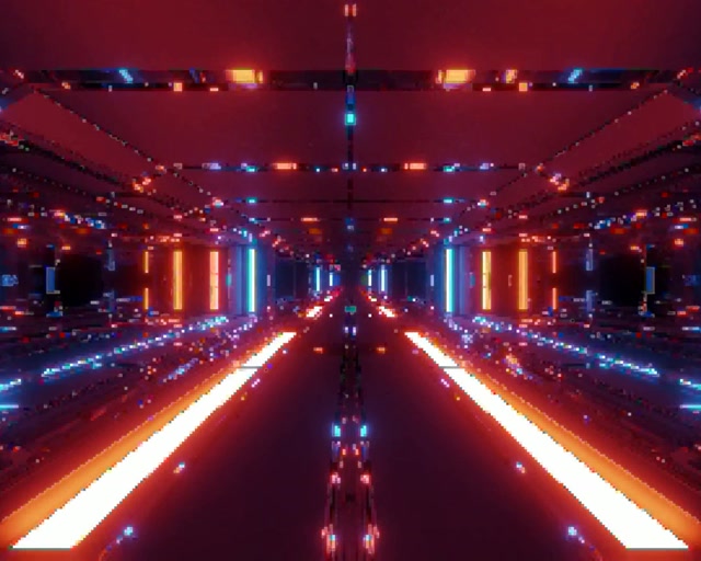 Terowong Neon VJ Loop 5:4 Industri 60fps Screensaver Grid Piksel Merah Biru