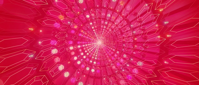 Terowong Neon Heksagon Merah Jambu Vorteks VJLoops 21:9 Ultrawide 60fps Penyelamat Skrin