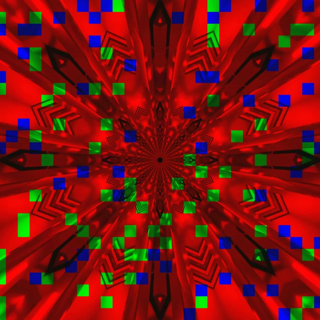 VJ Loop Neon Tunnel Rood Kaleidoscoop Pixel Burst 1:1 square 60fps screensaver