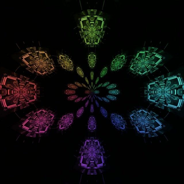 Neon Tunnel Regenboog Fractal Kaleidoscoop VJ Loop 1:1 Vierkant 60fps Schermbeveiliging