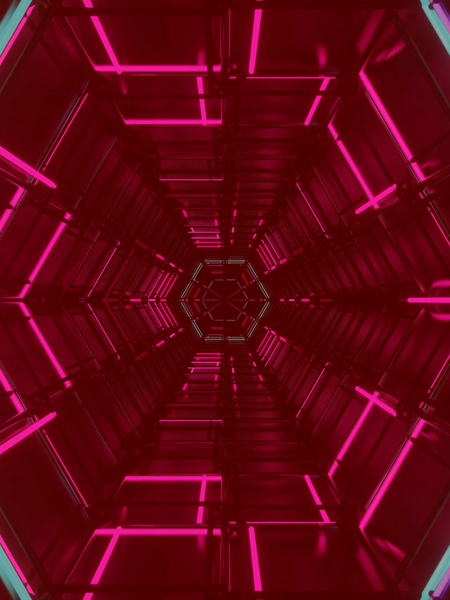Neon Tunnel Zeshoek Raster VJ Loop 3:4 iPad Portret 60fps Schermbeveiliging