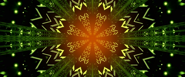 Neon Tunnel Groen Goud Kaleidoscoop Uitbarsting VJLoops 2.39:1 Cinemascope 60fps Schermbeveiliging