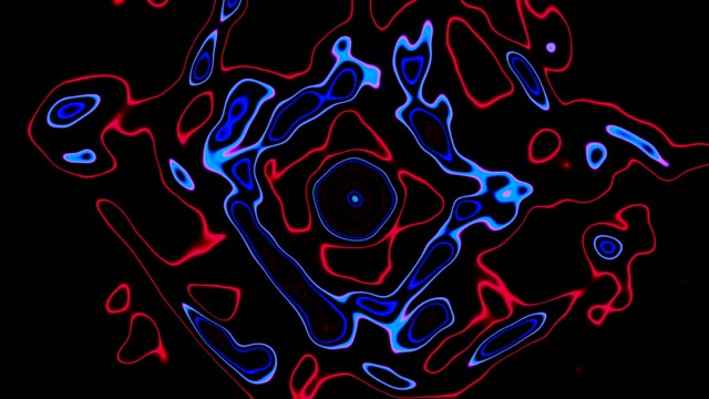 Linhas Contorno Neon Abstratas - Formas Orgânicas Brilhantes Azul Vermelho no Preto