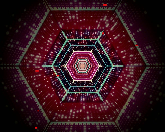 VJ loop Túnel Neon Vórtice Hexágono Roxo Vermelho 5:4 industrial 60fps protetor de tela