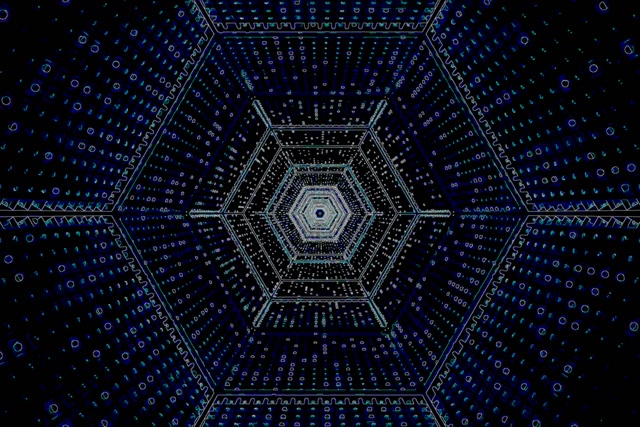 VjLoops Túnel Neon Vórtice Hexágono Azul 3:2 surface 60fps proteção de tela