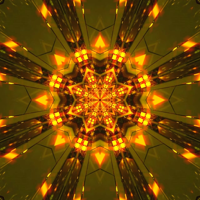 Túnel Neon Dourado Estrela Caleidoscópio VJ Loop 1:1 Quadrado 60fps Protetor de Tela
