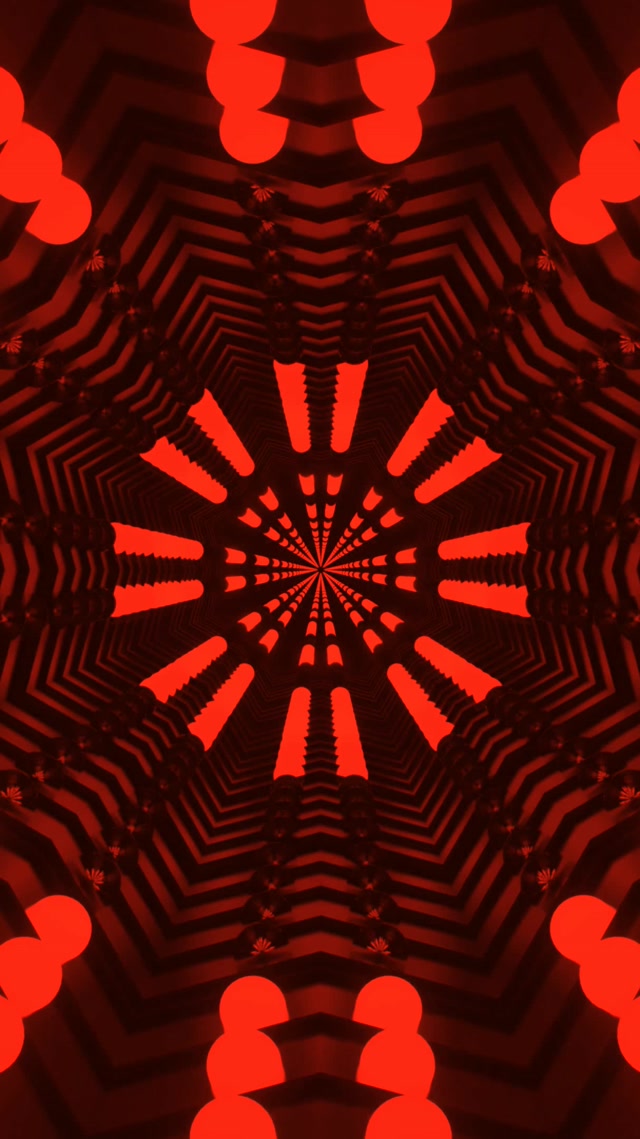 Tunel Neon Roșu Fractal Caleidoscop VJ Loop 9:16 Reels 60fps Screensaver