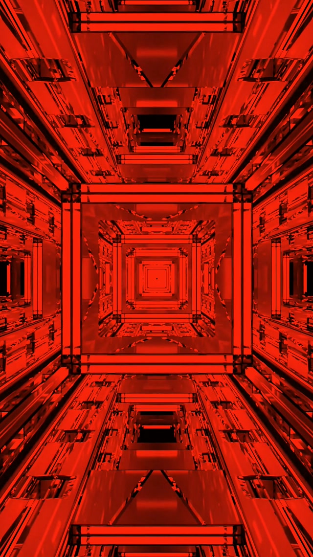 Tunel Neon Roșu Pătrat Recursiv Vortex VJ Loop 9:16 Reels 60fps Screensaver