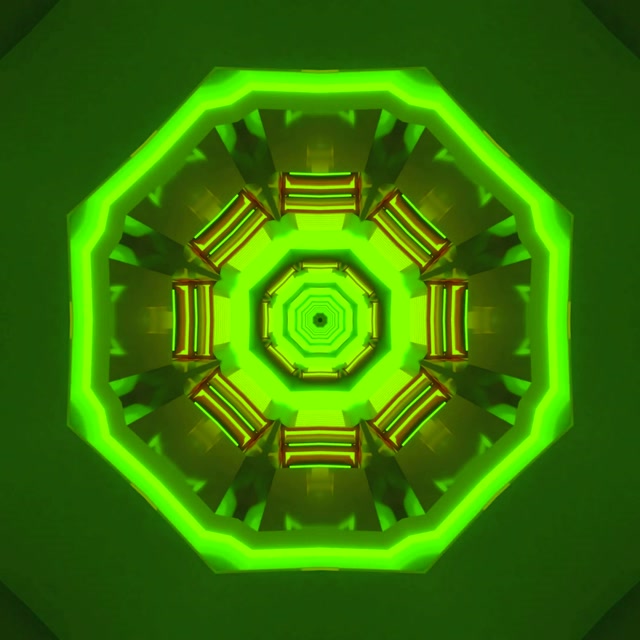 Tunel Neon Verde Caleidoscop Octagon VJLoops 1:1 Pătrat 60fps Screensaver