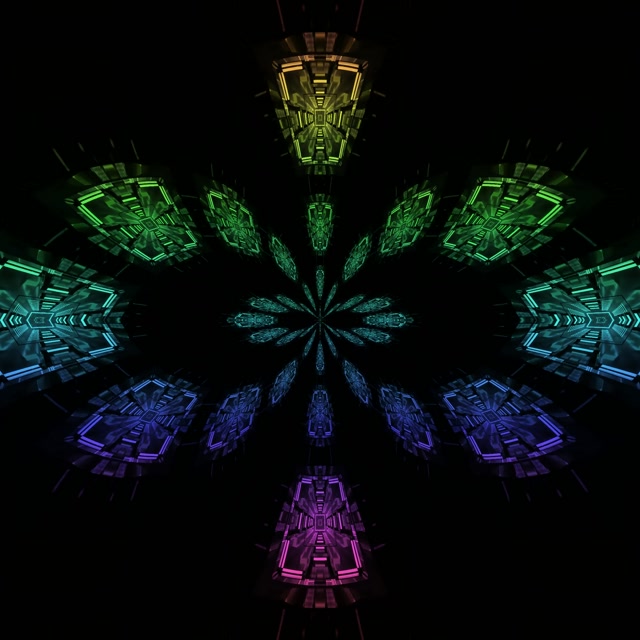 Tunel Neon Floare Caleidoscop Curcubeu VJ Loop 1:1 Square 60fps Screensaver