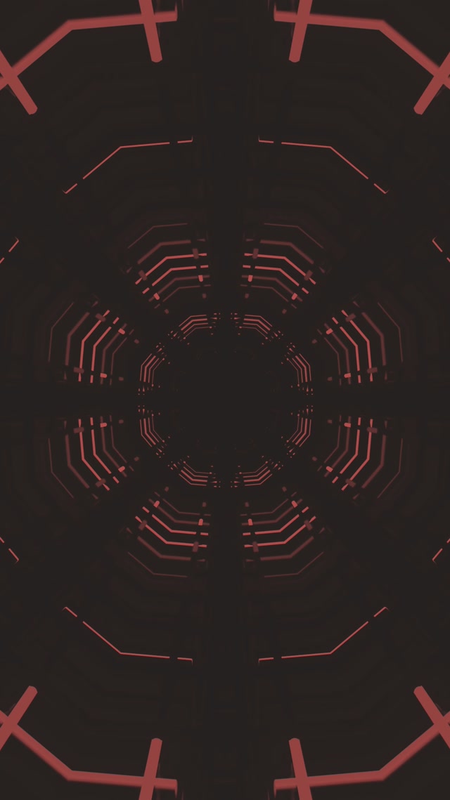 Tunel Neon Roșu Grilă Octagon VJ Loop 9:16 Reels 60fps Screensaver